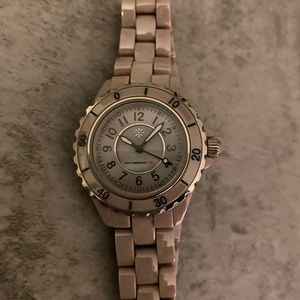 Isaac Mizrahi Live Ceramic Watch in Taupe EUC